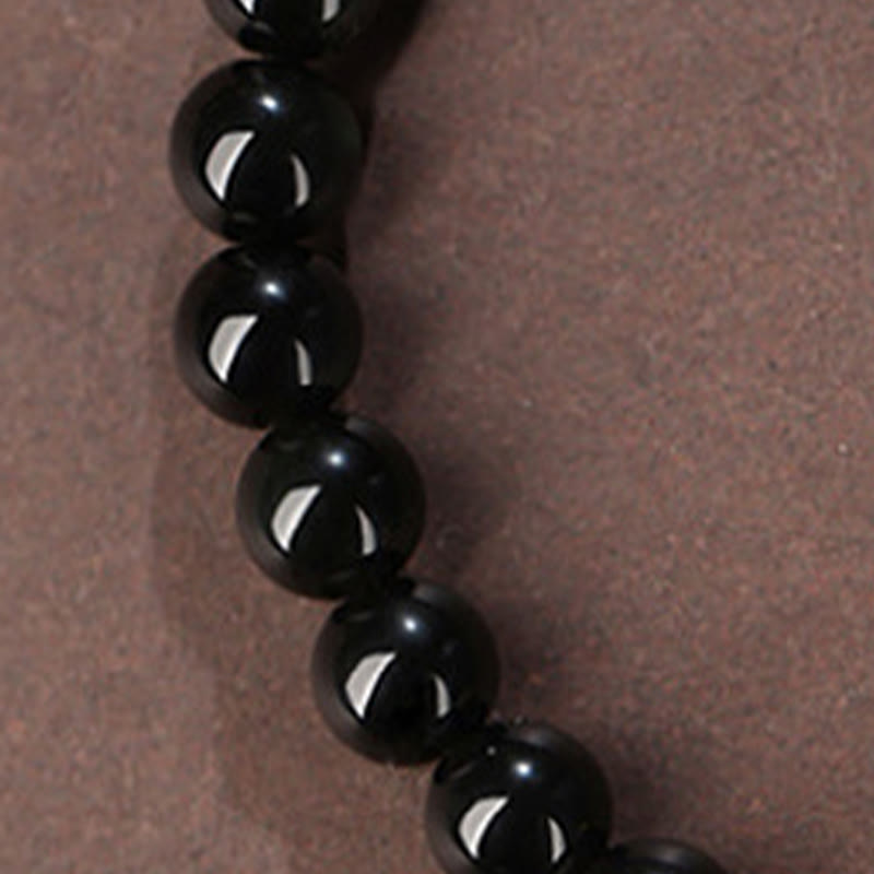 Buddha Stones Natural Black Obsidian Hetian Jade Gourd Double Happiness Strength Bracelet