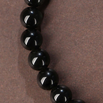Buddha Stones Natural Black Obsidian Hetian Jade Gourd Double Happiness Strength Bracelet