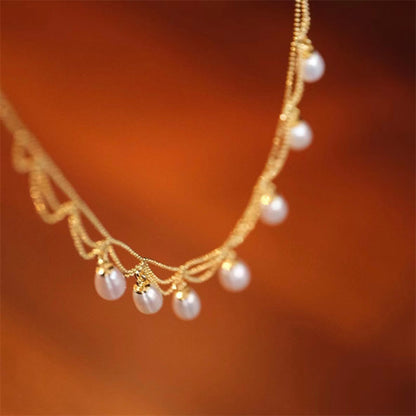 Buddha Stones Vintage 14K Gold Plated Pearl Bead Healing Multilayer Necklace Pendant