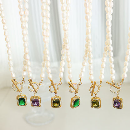 Buddha Stones Pearl Zircon Wealth Charm Necklace Pendant
