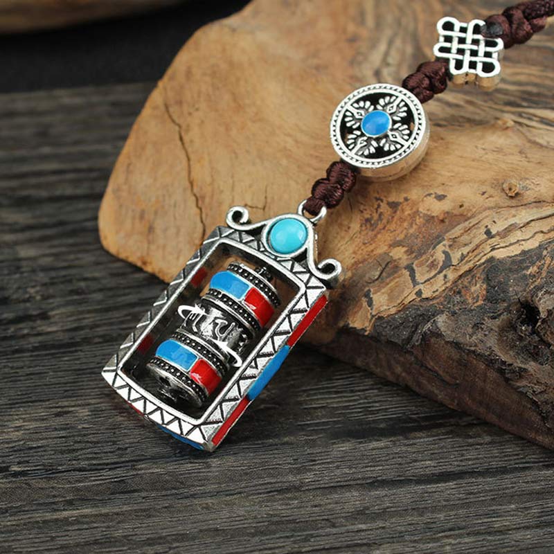 Buddha Stones Six True Words Prayer Wheel Rotation Knot Blessing Keychain Decoration