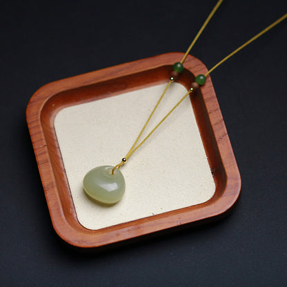 Buddha Stones Natural Hetian Jade Small Bag Pattern Prosperity String Necklace Pendant