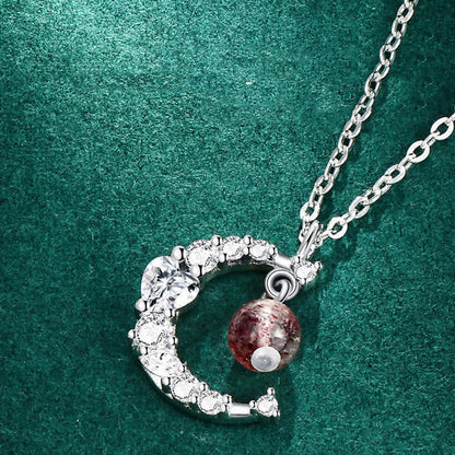 Buddha Stones Strawberry Quartz Blue Crystal Love Healing Necklace