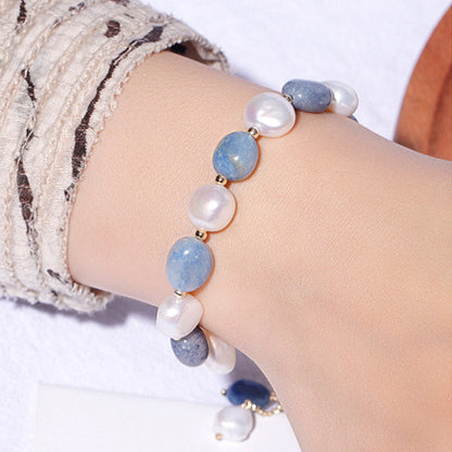 Buddha Stones Natural Blue Aventurine Crystal Pearl Bead Healing Bracelet