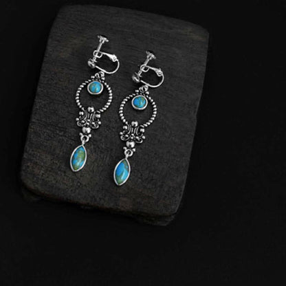 Buddha Stones 925 Sterling Silver Vintage Turquoise Waterdrop Pattern Balance Drop Dangle Earrings