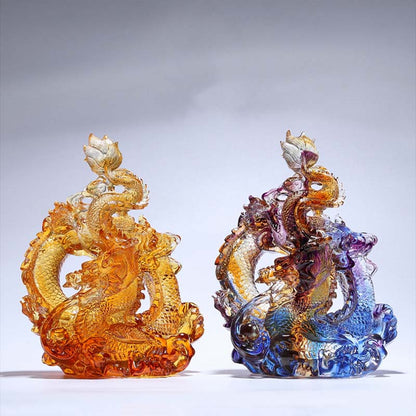 Buddha Stones Year of the Dragon Handmade Liuli Crystal Art Piece Protection Home Office Decoration With Base