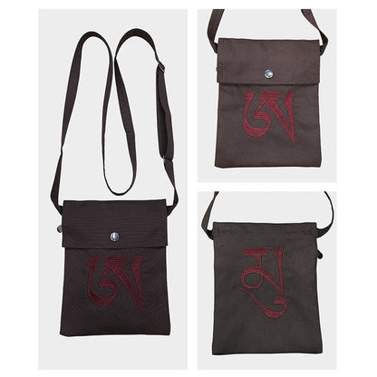 Buddha Stones Handmade OM Mantra Embroidered Spiritual Mind Practice Cotton Crossbody Bag Shoulder Bag Cellphone Bag