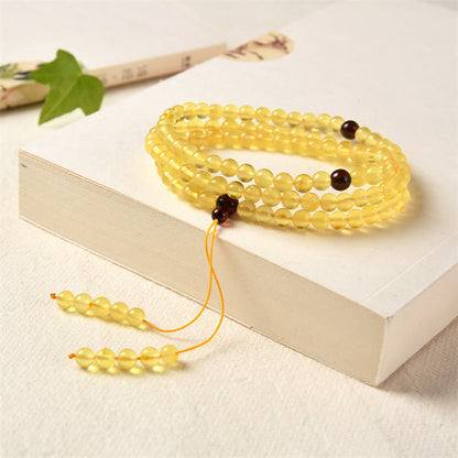 Buddha Stones 108 Mala Beads Natural Amber Clear Anxiety Bracelet