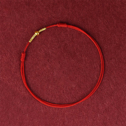Buddha Stones 925 Sterling Silver Golden Bead Protection Braided Rope Bracelet Anklet