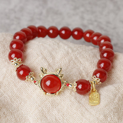 Buddha Stones Year of the Dragon Red Agate Jade Peace Buckle Fu Character Success Bracelet (Extra 30% Off | USE CODE: FS30)