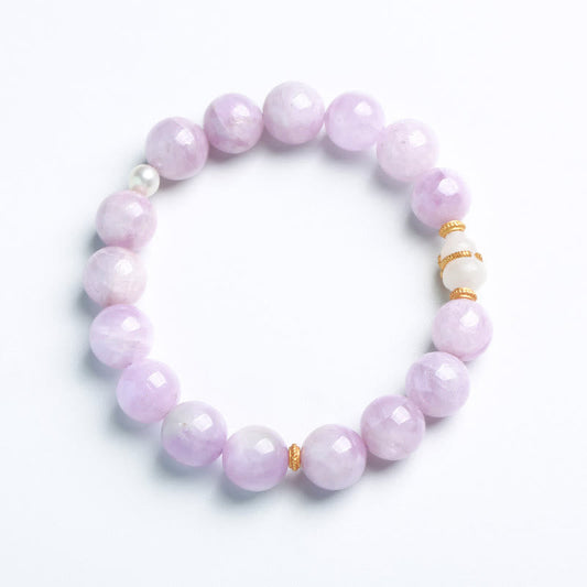 Buddha Stones Kunzite Hetian White Jade Gourd Love Spiritual Growth Bracelet