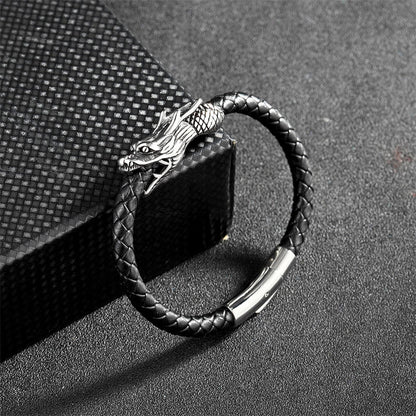 Dragon Leather Titanium Steel Luck Braided Bracelet Bangle (Extra 30% Off | USE CODE: FS30)